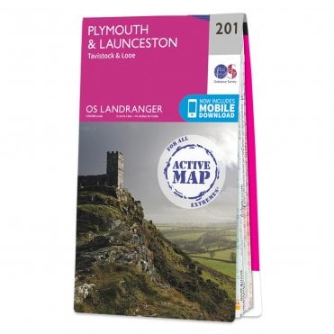 Ordnance Survey Landranger Active map 201 - Plymouth & Launceston (Waterproof)
