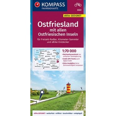 Ostfriesland with all the East Frisian Islands | Kompass cycling map 3322