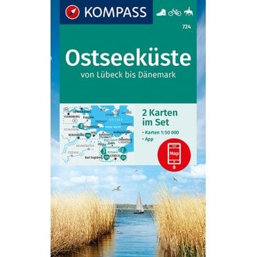 Ostseekuste (Baltic) from Lubeck to Denmark (2 map set) | Kompass hiking map 724