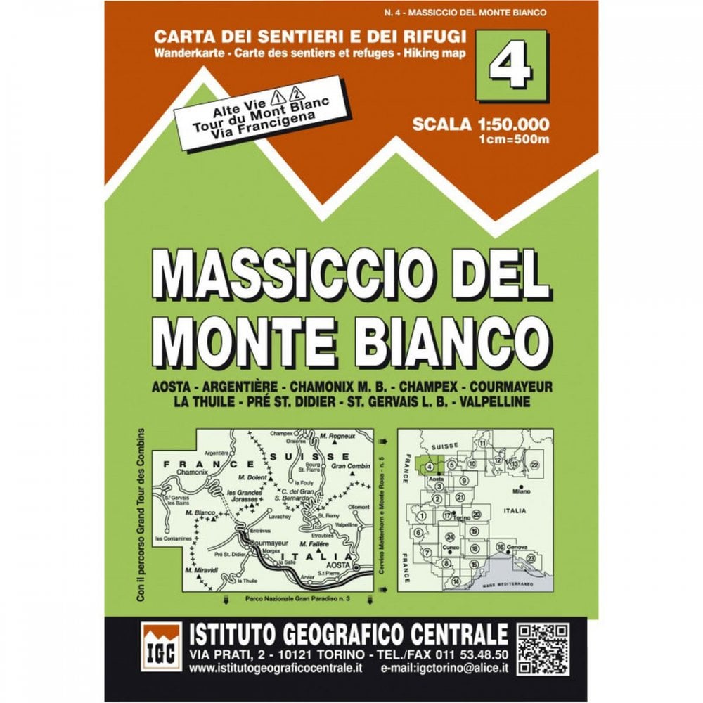 Italy Mont Blanc Massif 50K IGC Map 4 hiking via ferrata refuges Alta Via 1 & 2