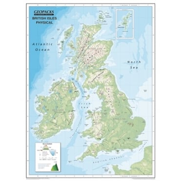 Reversible British Isles Laminated Wall Map with Hanging Strips