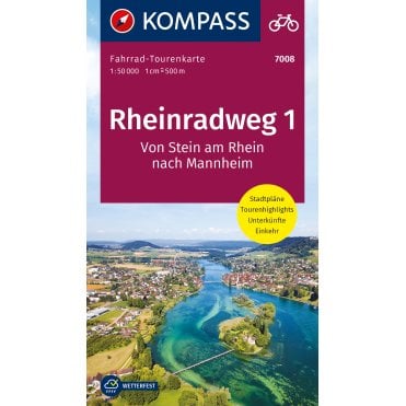 Rhein cycle route 1, From Stein am Rhein to Mannheim - Kompass cycle tour map 7008
