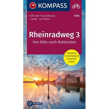 Rhein cycle route 3, From Koln to Rotterdam - Kompass cycle tour map 7058