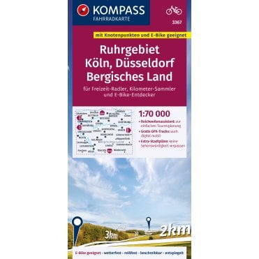 Ruhr, Bergisches Land + city map | Kompass cycling map 3367
