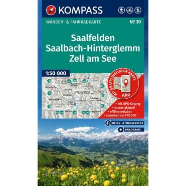 Saalfelden, Saalbach-Hinterglemm, Zell am See | Kompass hiking map 30