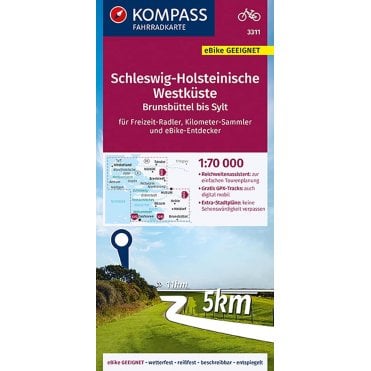 Schleswig Holstein West Coast, Brunsbuttel | Kompass cycling map 3311