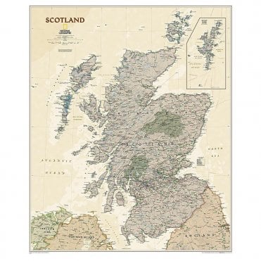 Scotland Political Antique Style 'Executive' Wall Map - Laminated (30 x 36 inches)