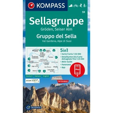 Sella Group, Gardena valley, Seiser Alm/Alpe di Siusi | Kompass hiking map 59