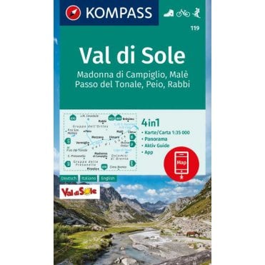 Sole valley, Madonna di Campiglio, Male, Tonale Pass, Peio, Rabbi | Kompass hiking map 119