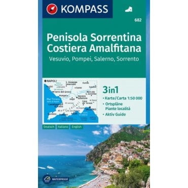 Sorrento Peninsula, Amalfi Coast, Vesuvius, Pompeii, Salerno, Sorrento | Kompass hiking map 682