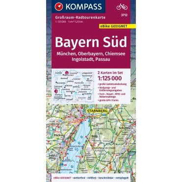 South Bavaria, Upper Bavaria, Chiemsee, Ingolstadt, Passau, Munich | Kompass cycle tour map 3712