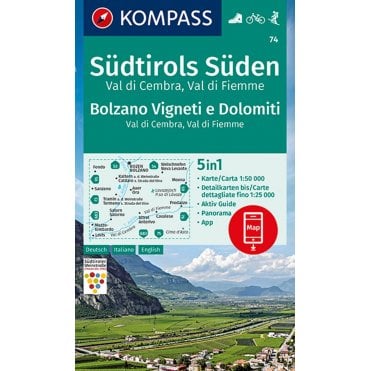 South of South Tyrol, Bolzano Vineyards and Dolomites , Cembra Valley, Fiemme | Kompass hiking map 74