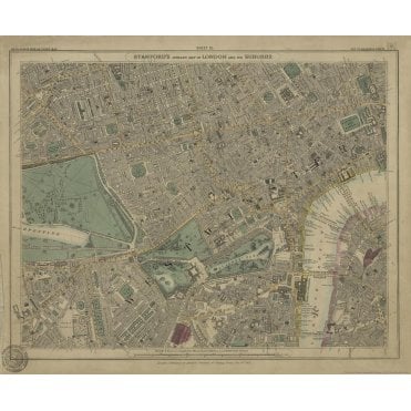 Stanford's Library Map of London Sheet 10 Colour (1862)