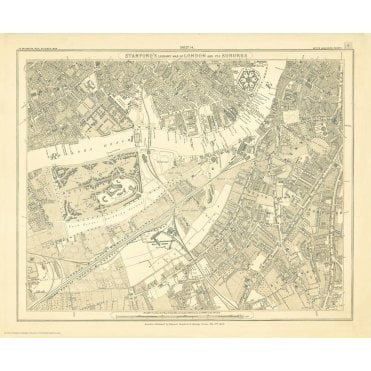 Stanford's Library Map of London Sheet 14 Black and White (1