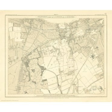 Stanford's Library Map of London Sheet 17 Black and White (1