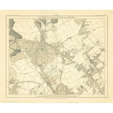 Stanford's Library Map of London Sheet 2 Black and White (18