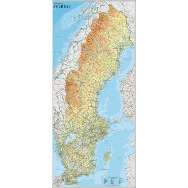 Sweden physical wall map