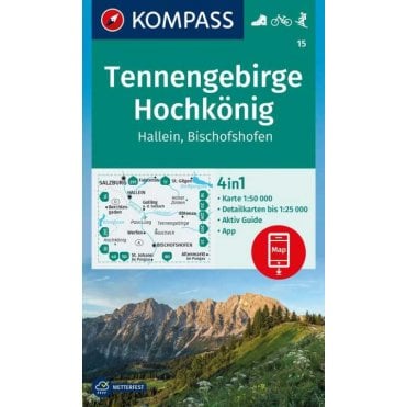 Tennen mountains, Hochkonig, Hallein, Bischofshofen | Kompass hiking map 15