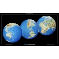 Three Globes View Physical World Paper Wall Map