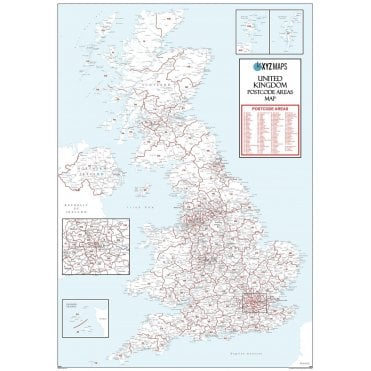UK White Postcode Area Medium Wall Map (AR4)