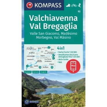 Valchiavenna, Val Bregaglia, Valle San Giacomo, Madesimo, Morbegno, Val Masino | Kompass hiking map 92
