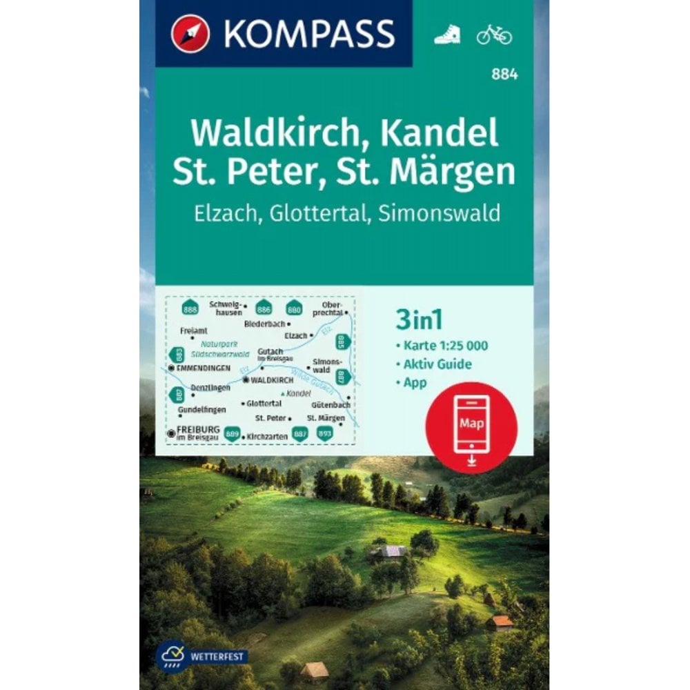 Waldkirch, Kandel, St.Peter, St. Margen | Kompass hiking map 884
