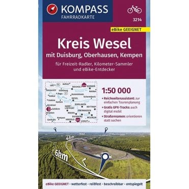 Wesel with Duisburg, Oberhausen, Kempen | Kompass cycling map 3214