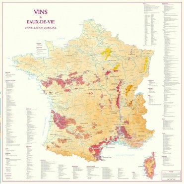 Wines and Spirits of France Paper Wall Map 9901