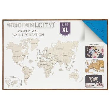 World map wood XL Blue