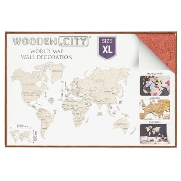World map wood XL Coral red