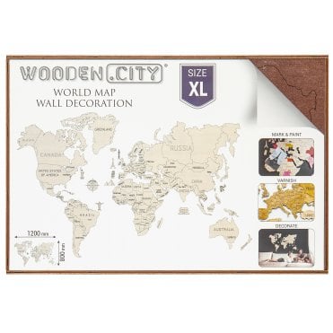 World map wood XL Dark Brown