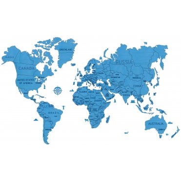 World map wood XXL Blue