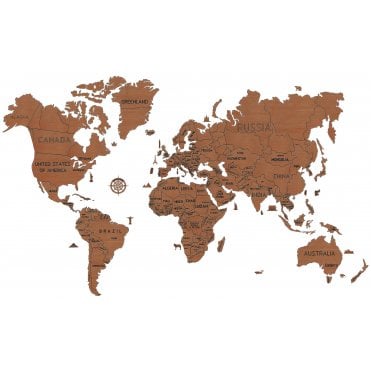 World map wood XXL Dark Brown