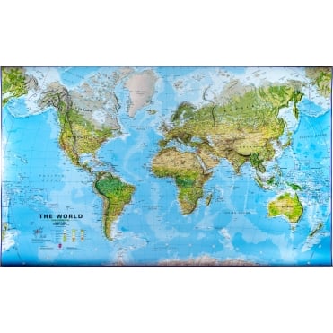 World Physical Terrain Wall Map 1:30 Million Laminated With Hanging Strips (Sal