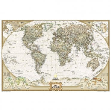 World Political Antique Style 'Executive' Wall Map (46 x 30.5 inches)
