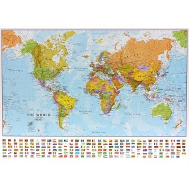 World Wall Map 1:40 Million Laminated (With Flags) (Medium)