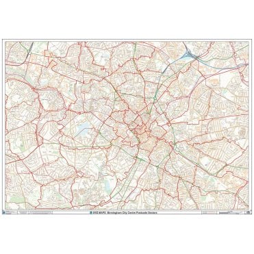 Birmingham City Centre Postcode Sectors Wall Map (C4)