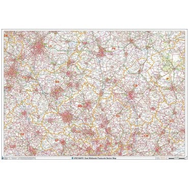 East Midlands Postcode Sector Wall Map (S7)
