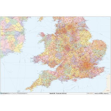 England & Wales Postcode District Wall Map (D9)
