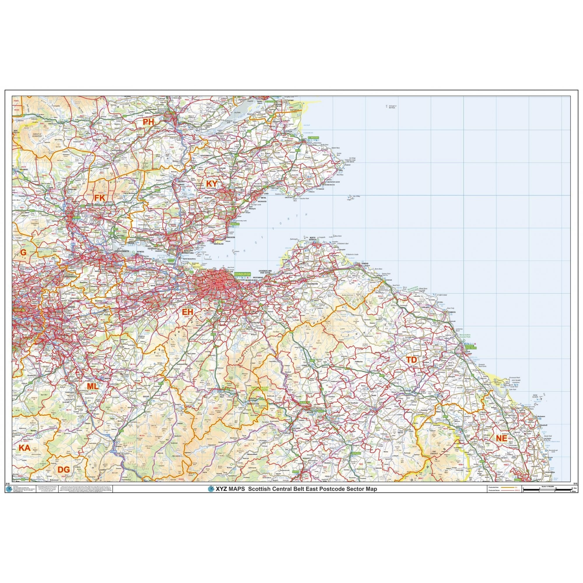 Scottish Central Belt East Postcode Sector Wall Map (S18)