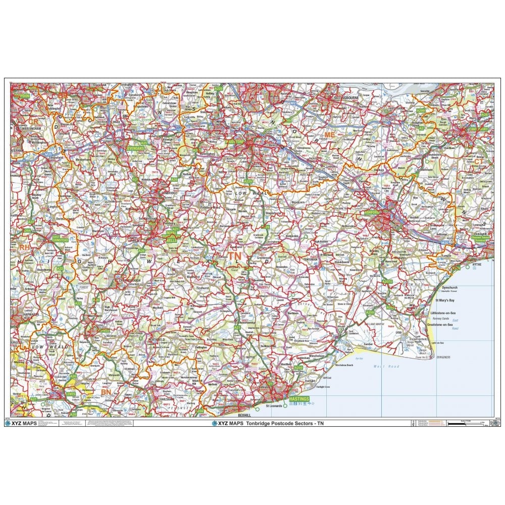 Tnw Postcode Map Tonbridge - TN - Postcode Wall Map