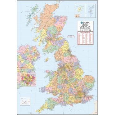 UK Political Postcode Area Large Wall Map (A2)