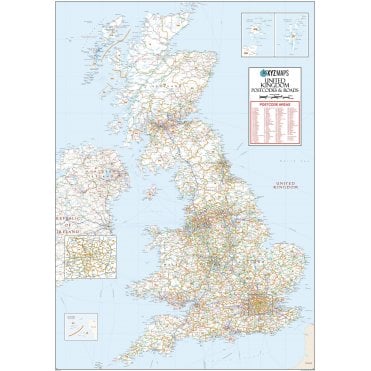 UK Roads Postcode Areas Large Wall Map (A5)