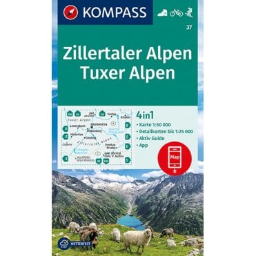 Zillertal Alps, Tux Alps | Kompass hiking map 37