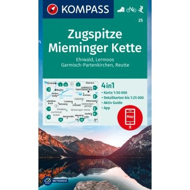 Zugspitze, Mieminger chain, Ehrwald, Lermoos, Garmisch-Partenkirchen, Reutte | Kompass hiking map 25