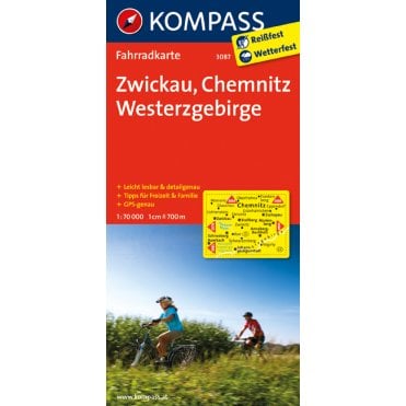 Zwickau, Chemnitz, Westerzgebirge | Kompass cycling map 3087